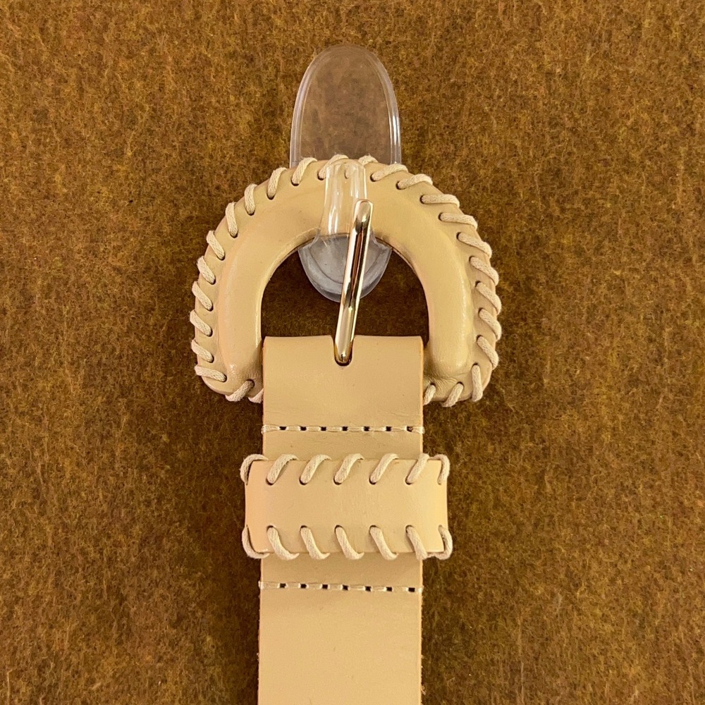 LOFT Womens XS/S Beige Whipstitch Leather Belt New - Picture 2 of 9